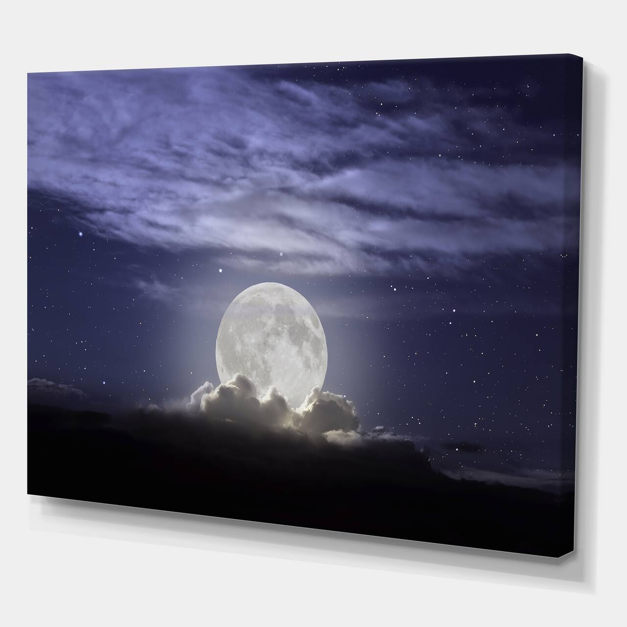 Designart - Full Moon Rising In A Cloudy Night - Nautical & Coastal Canvas Wall Art Print